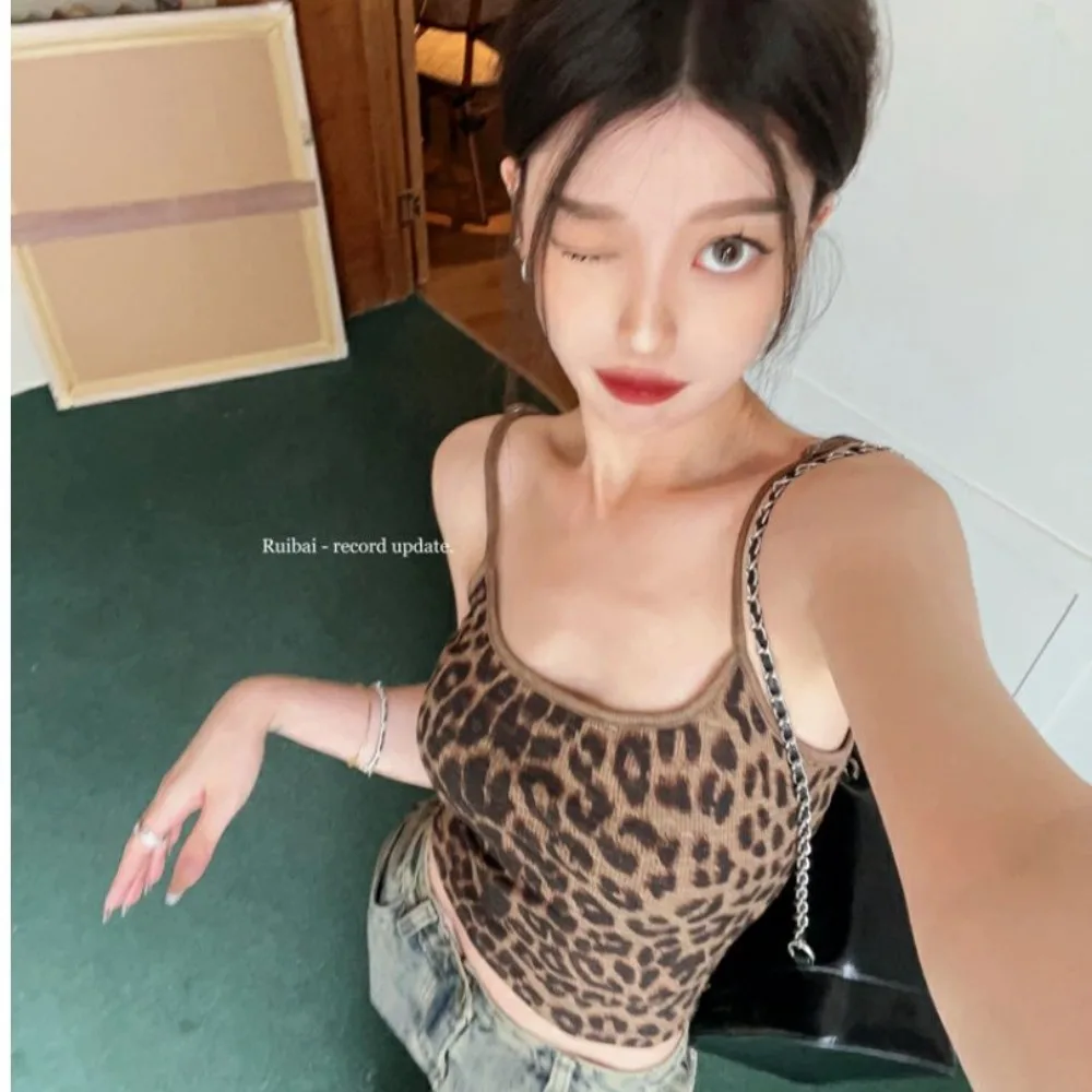 Fashion Summer Leopard Print Sling Cool Look Slim Tube Top Temperament Casual Spice Girl Vest Female