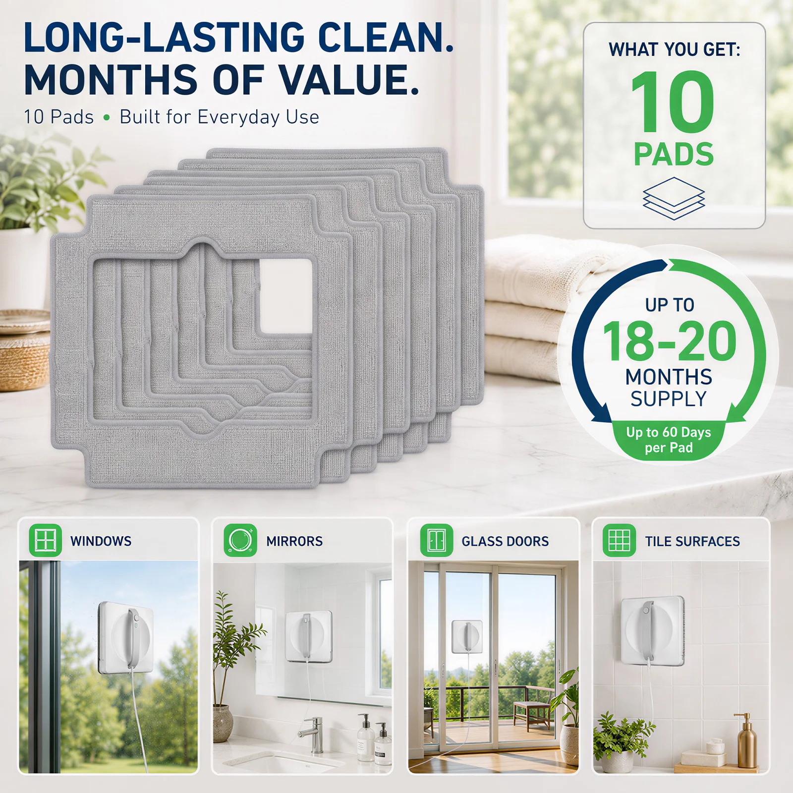 10 Pack Reusable Window Cleaning Pad for Absorbing Glass Dust Water Mark Window Cleaning Pad Window Robot Pad Quick Dry No Lint