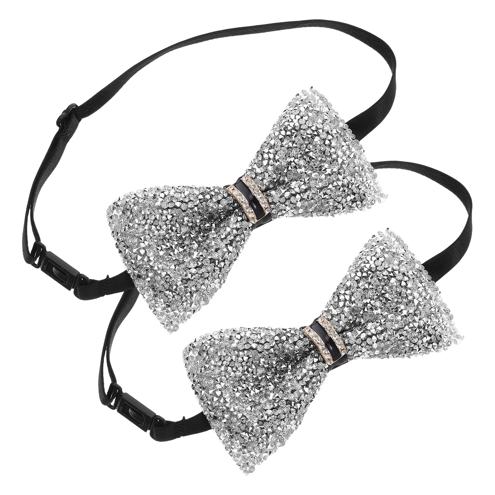 2개입 어린이용 보타이 크리스탈 라인스톤 프리타이드 조절 가능한 반짝이는 보타이 웨딩 공연 휴일 의상용