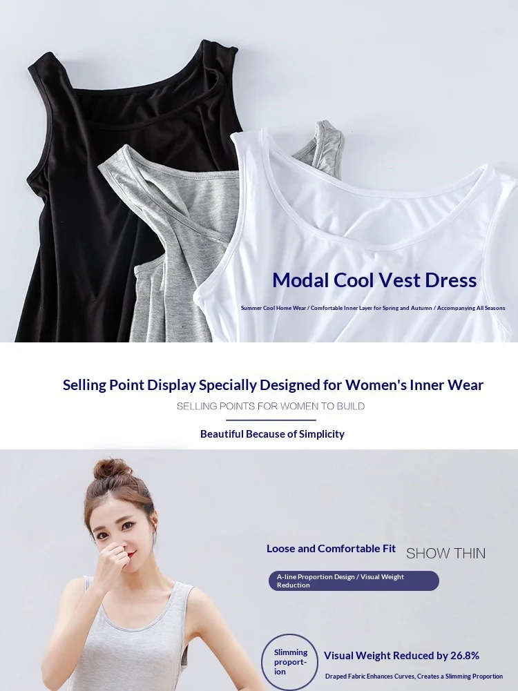 1 40 Momme Modal Sommer-Midikleid für Damen Ärmelloses Locker Sitzendes Tanktop-Kleid Lässiges Layering-Slip-Kleid – Detail 3