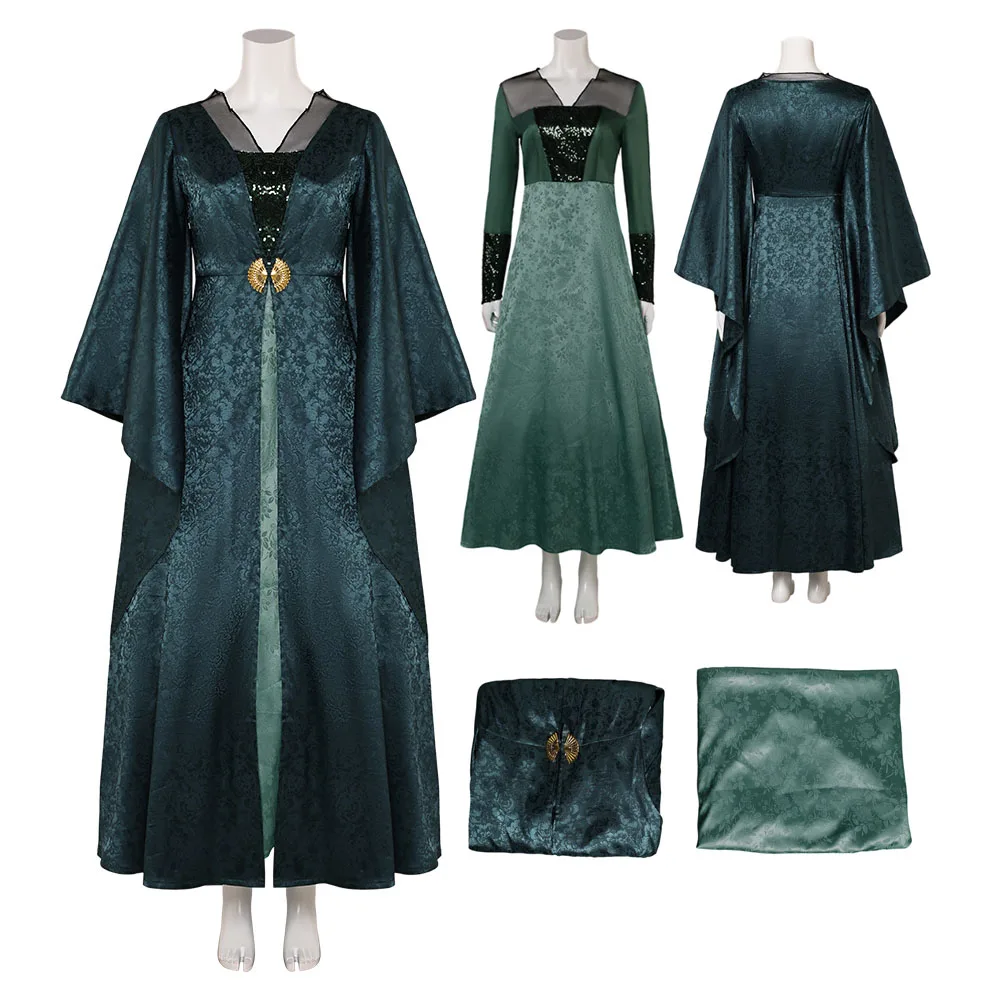 Drachen prinzessin Helaena Cosplay Rollenspiel dunkelgrünes Kleid Umhang Kostüm Erwachsene Frauen TV Verkleidung Outfits Halloween Karneval Anzug