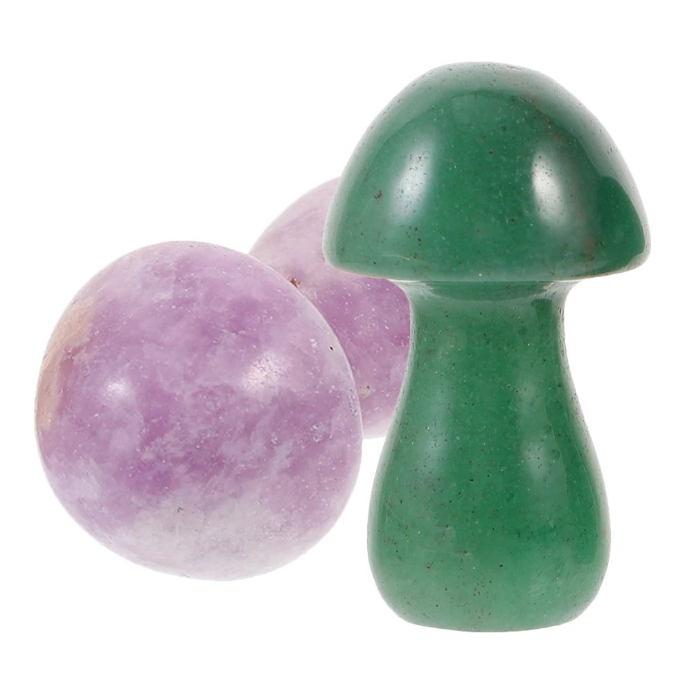 

2Pcs 1.5Inch Natural Crystal Semi Gemstone Mushrooms Green Purple Stone Decor L scaping naments Garden Flowerpot Mini L