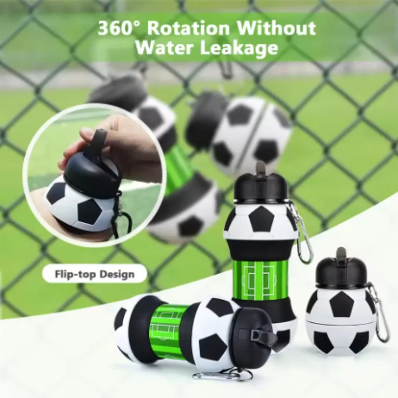 

Football Silicone Collapsible Cup Drop-proof Portable Folding Water Bottle Leak-proof Kids Sports Travel Mug BPA Free
