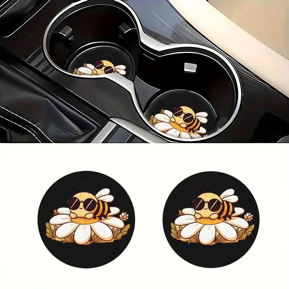 Bee-Themed EVA Car Cup Coasters A Pair Universal Car Accessories Perfect Holiday Presents For Friends And Family