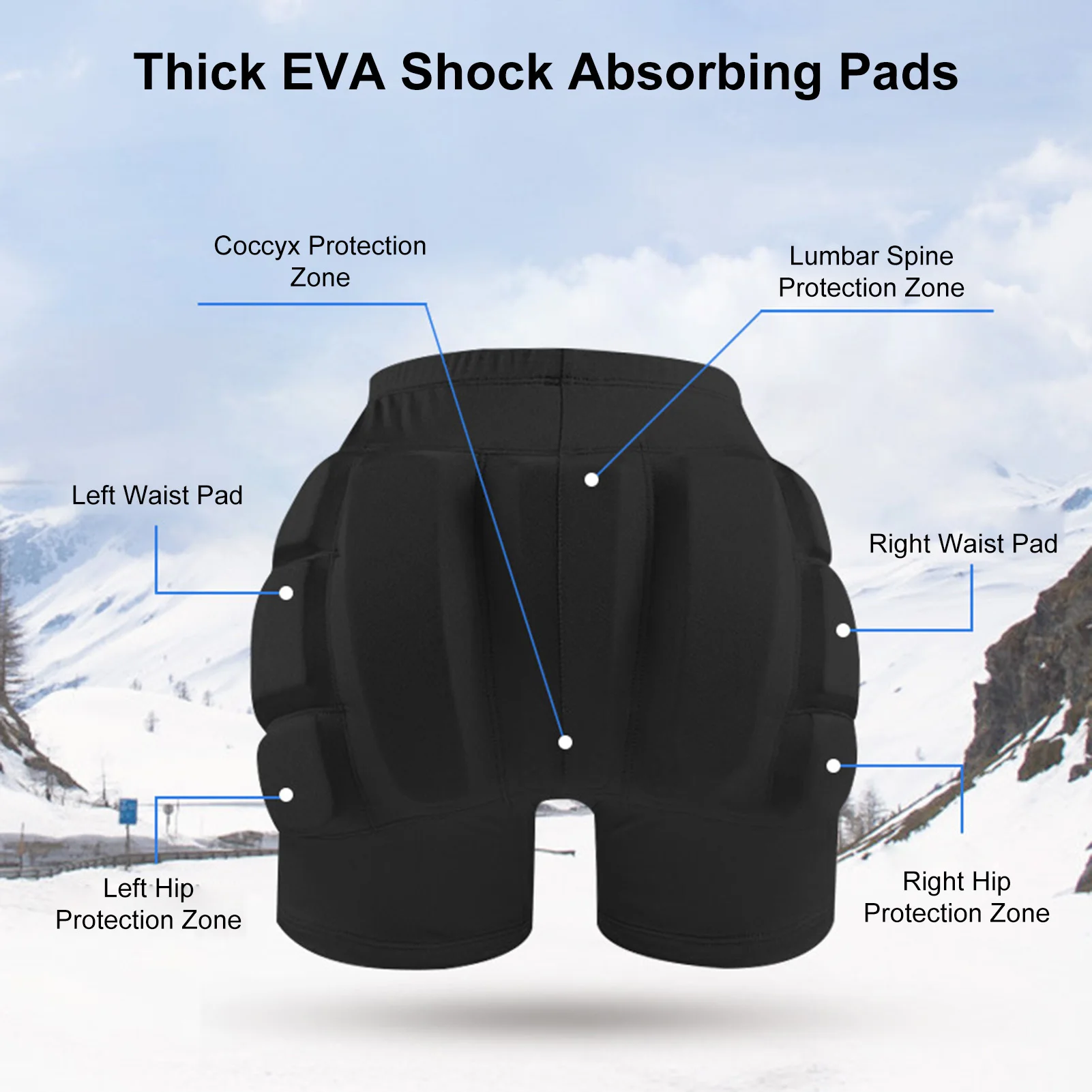Padded Shorts Snowboard Hip Protector Quick Dry Four Way Stretch Zipper Waistband Flexible Compression Base Layer for Men Women
