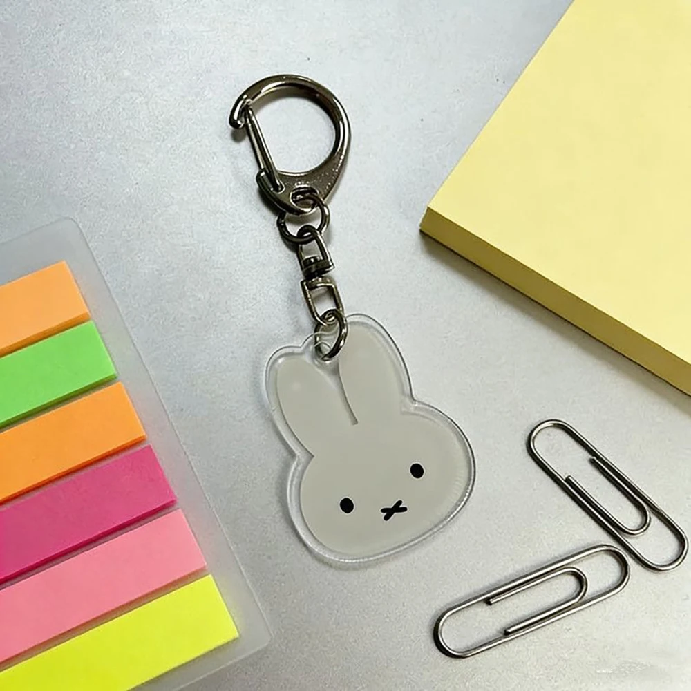 Kawaii Miffy Acrylic Keychain Cute Rabbit Transparent Minimalist Design Desk Accessory Stationery Book Page Marker Girl Gift