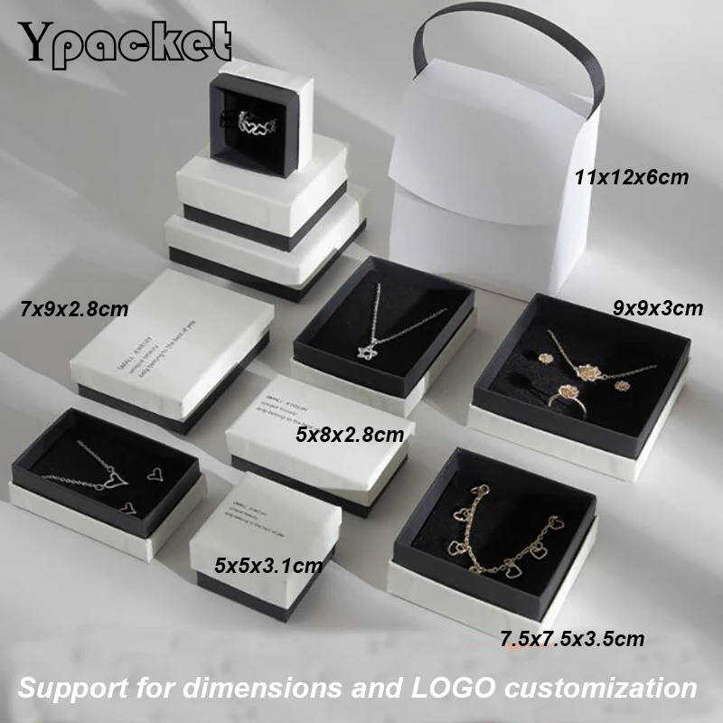 

Fashion White Gift Boxes Square Jewelry Organizer Shape Cases Engagement Ring For Earrings Necklace Bracelet Wedding Handle Bags