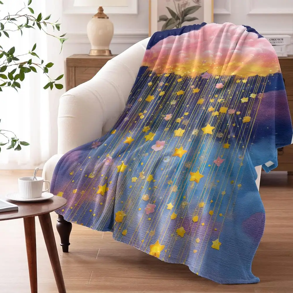Starry Cloud Rain Throw Soft Flannel Throw Summer AC Blanket Lightweight Cool Nap Blanket for Sofa Bed Couch Travel