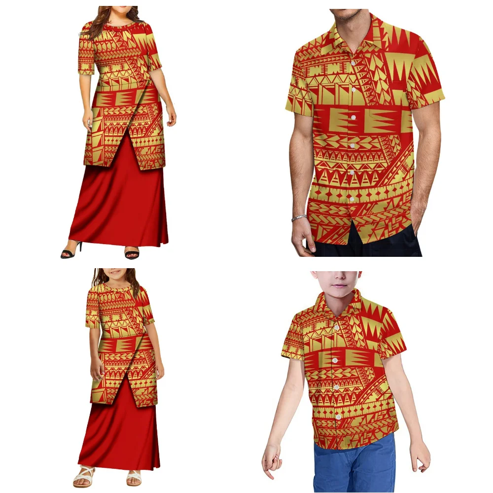 Polynesian Family Set Individualisierung Damen und Mädchen Puletasi Herren- und Jungenhemden Samoan Tribal Pattern Design Kleider
