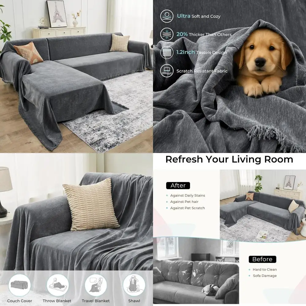 

Приятные для домашних животных моющиеся чехлы для диванов из синели, комплект из 2 чехлов для диванов L-образной формы для собак, защитные чехлы для мебели