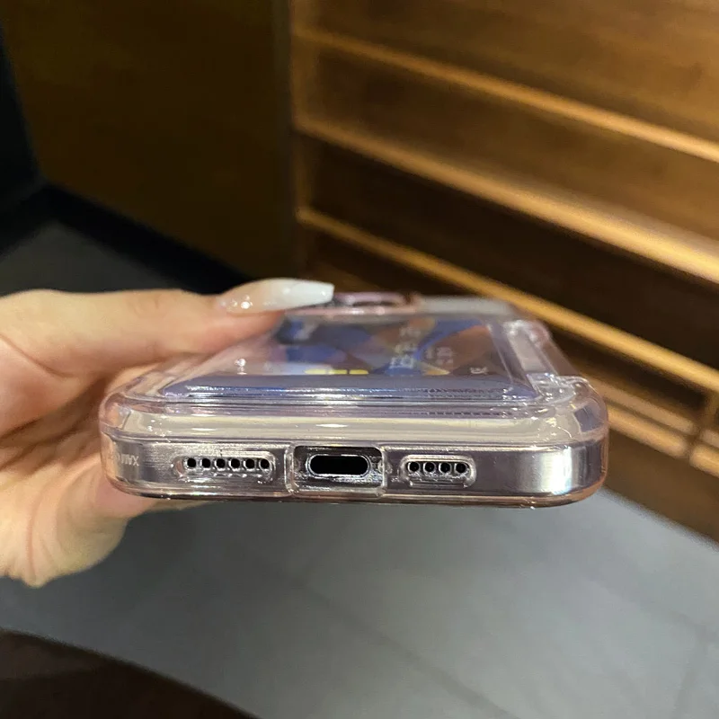 Transparent Flip Slot Card Wallet Holder Stand Case For iPhone 16 14 Pro Max 15 Plus 11 12 13 Shockproof Acrylic Hard Back Cover