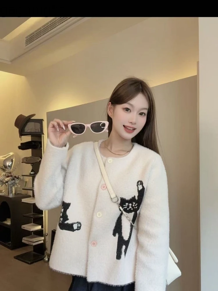 

Gaganight Knitted Cardigan Women Autumn Winter Fashion Cartoon Cat Funny Sweet Loose Outwear Sweater Female Casual Tops