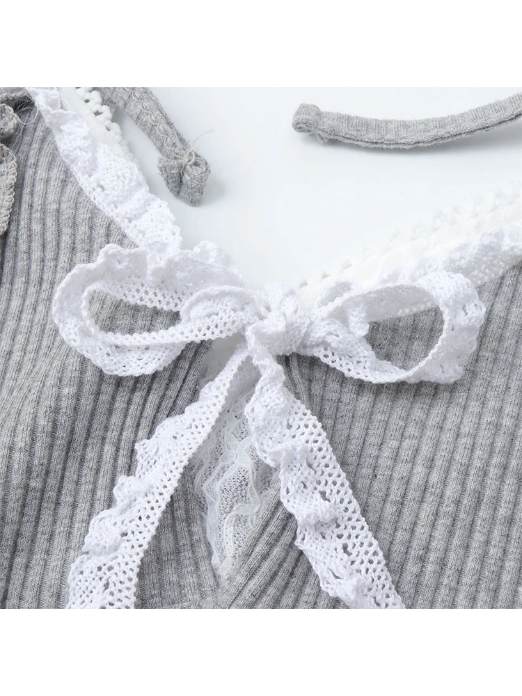 Women Dresses Strap Cute Elegant Vintage Grey Kawaii A-line Lace Bow Mini Dress Y2k Sleeveless Off Shoulder Dresses Summer 2023