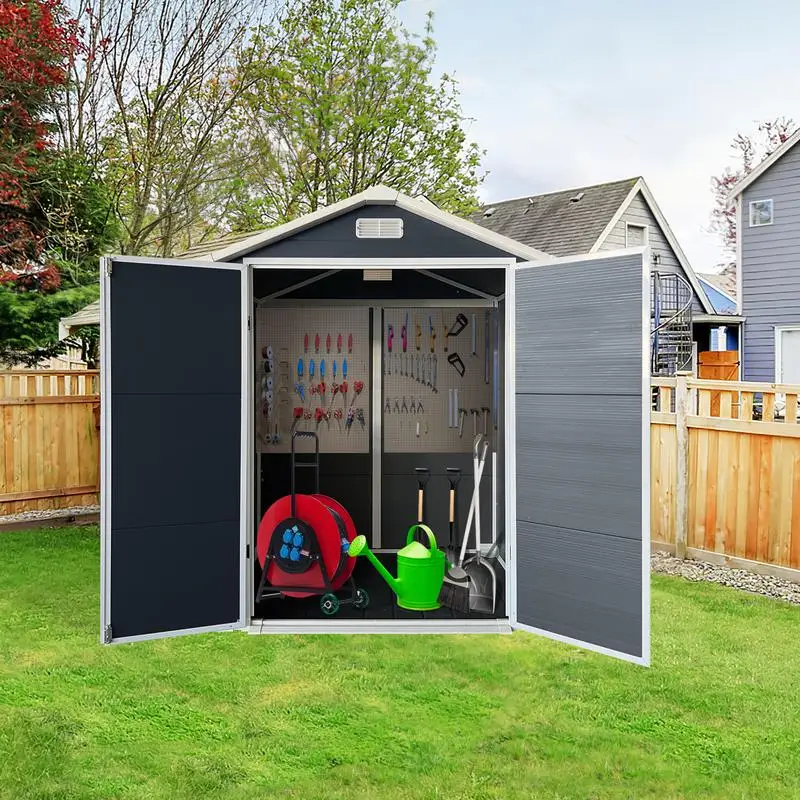 

Outdoor Plastic Storage Shed 6ft x 4ft with Floor and Lockable Door for Garden, Backyard, Lawn - Cold Grey