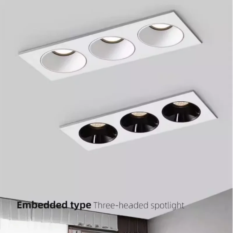 Square single-head, double-head, triple-head, quadruple-head embedded anti-glare spotlights with bezel-less grille and bold lamp
