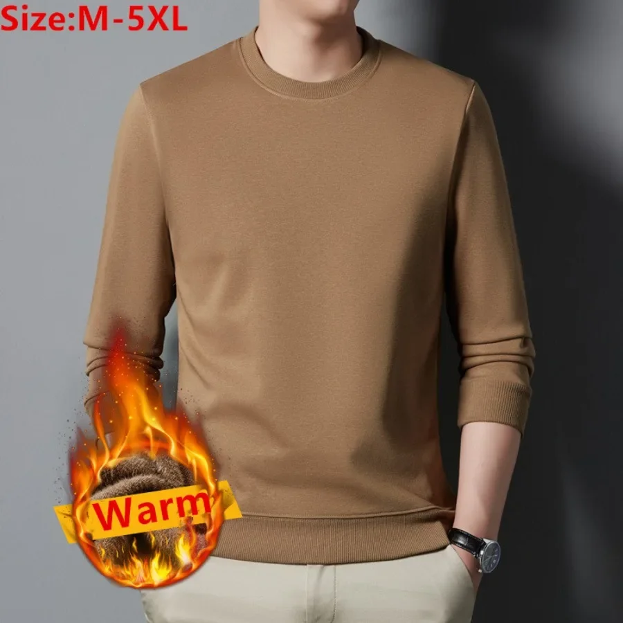 

2024 Men's Warm Hoodies Sweatshirts Autumn Winter Solid Fleece Casual O-neck Pullovers Sweater Oversize All Match Tops for Men