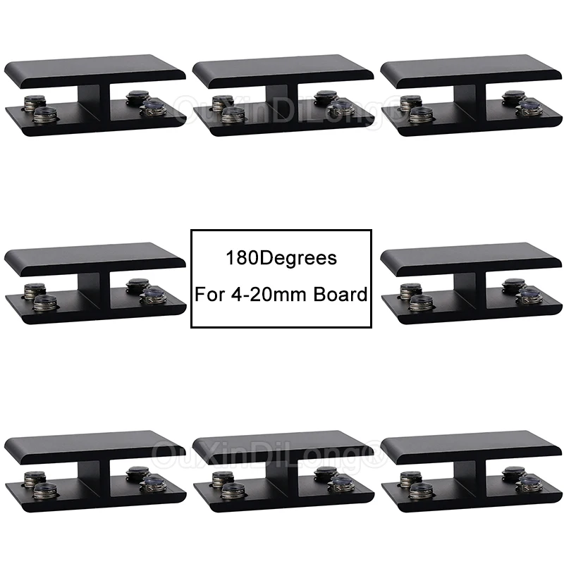 8PCS Glass Clamp Adjustable 180 Degrees Double Side Aluminum Alloy Glass Clip Glass Shelf Support Bracket for 4-20mm Black FG395