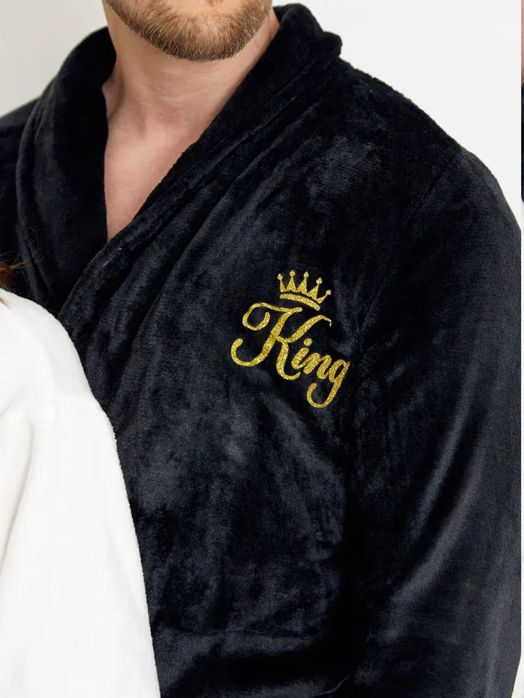 Queen King Cozy Plush Bathrobes Ultra-Soft Mr Mrs BathRobes Terry Flannel Robes Shawl Collar Women Men's Spa Wedding Anniversary