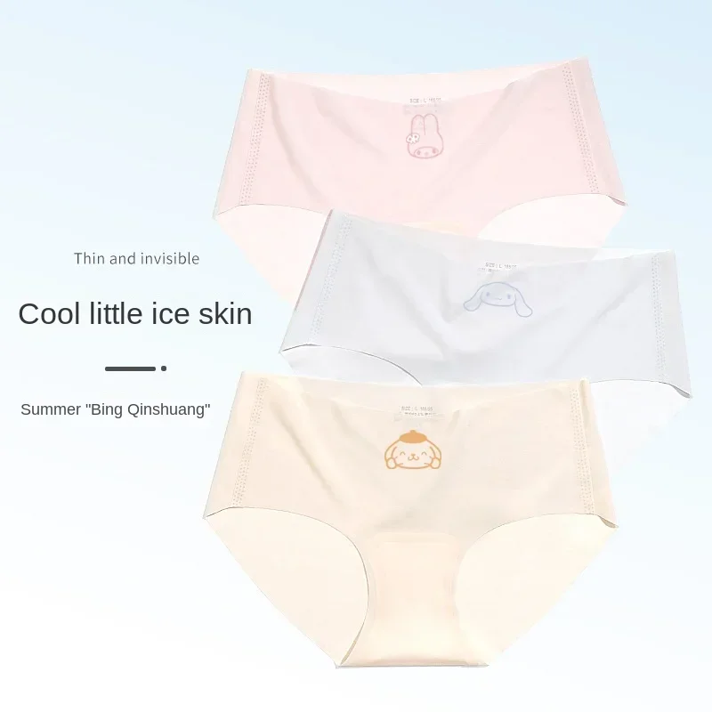 Sanrios Cartoon My Melody Cinnamoroll Kuromi Printed Women's Ice Silk Underpants Kawaii Cute Summer Thin Comfortable Underwear