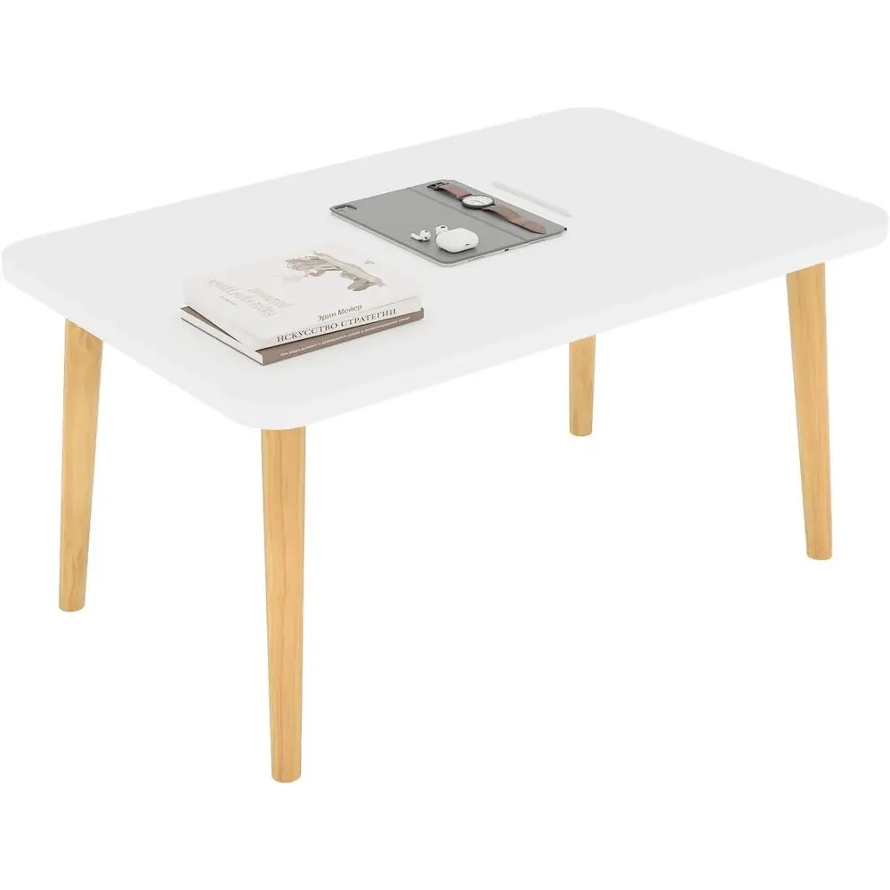 

4-Leg Solid Wood Coffee Table, 19.7D x 31.5W x 16H, White Square, Living Room/Toy Room Furniture, Ideal for Rental Homes