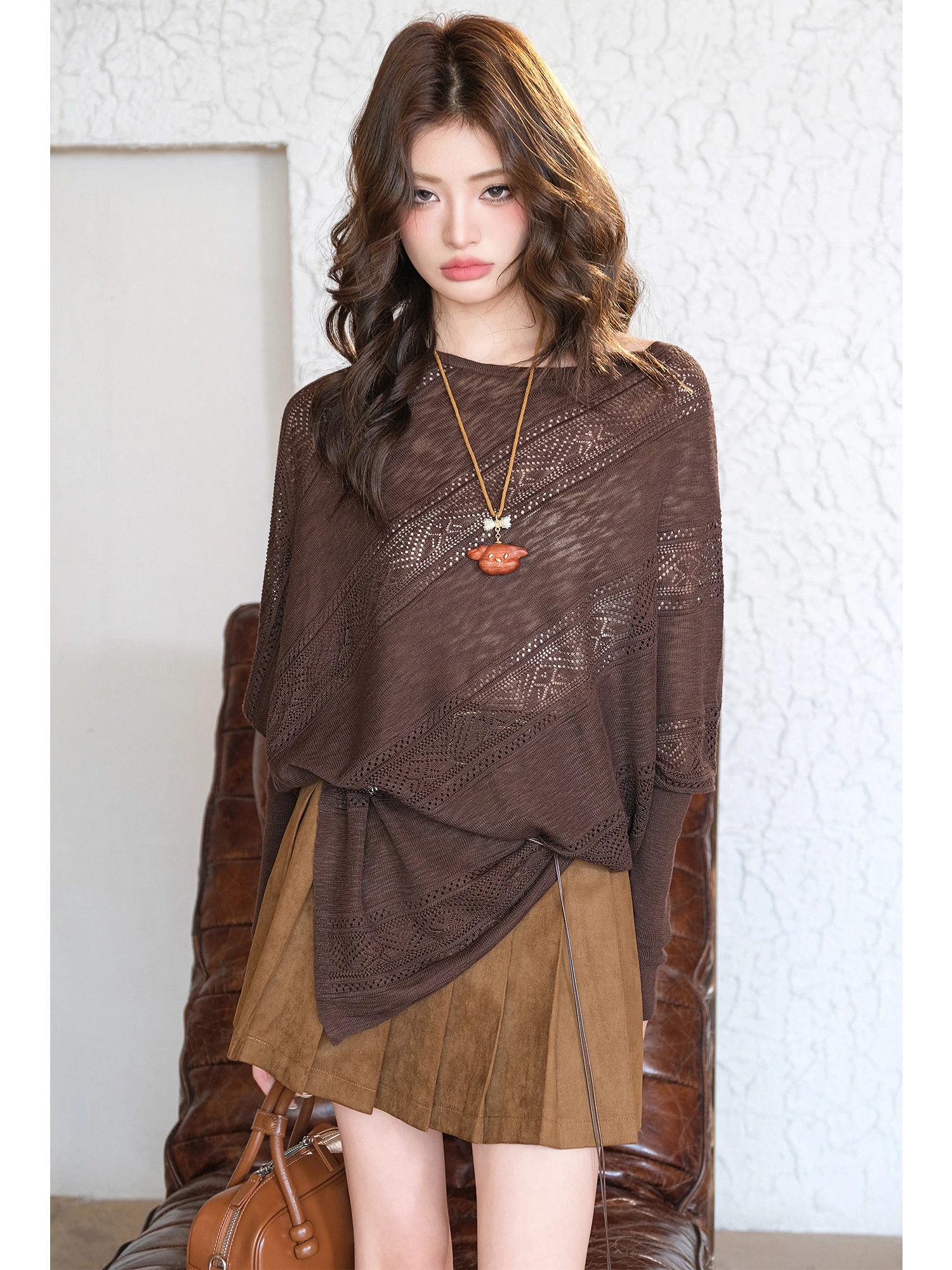 

Женская рубашка MIUCO Holiday Style: свободный вязаный топ с асимметричным вырезом на одно плечо, ажурный, с длинным рукавом, для комфортного повседневного образа