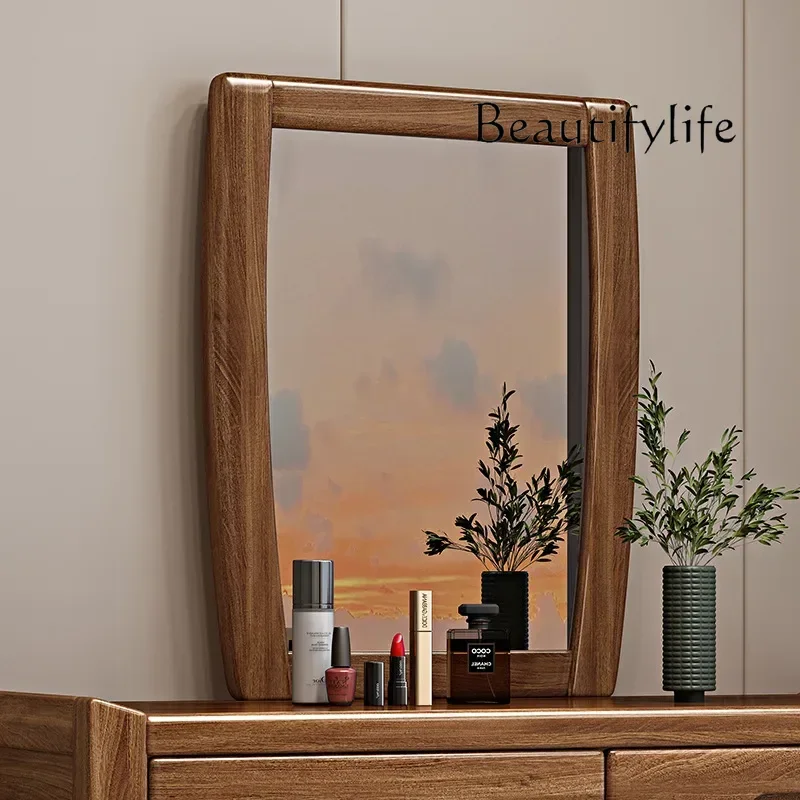 Meja Rias Kayu Solid Walnut 2 Laci Set Meja Rias Cermin Sederhana Bangku Laci Meja Rias Kamar Tidur Kayu