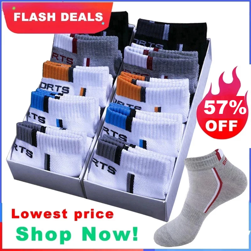 

10 Pair High Quality Men Ankle Socks Breathable Cotton Sports Socks Mesh Casual Athletic Summer Thin Cut Short Sokken Size 38-48