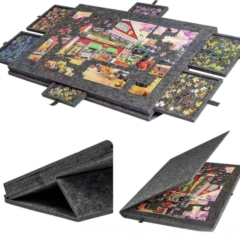 1pcs New Arrival Children's Puzzle Sorting Felt Board Foldable with Stand Lid and 6-Drawer Felt Puzzle Table Board