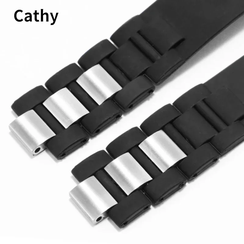 Silicone Watch Strap for Cartier 21Th Century Series Black Stainless Steel Rubber Watch Band Men Women Accessories 20 * 10mm