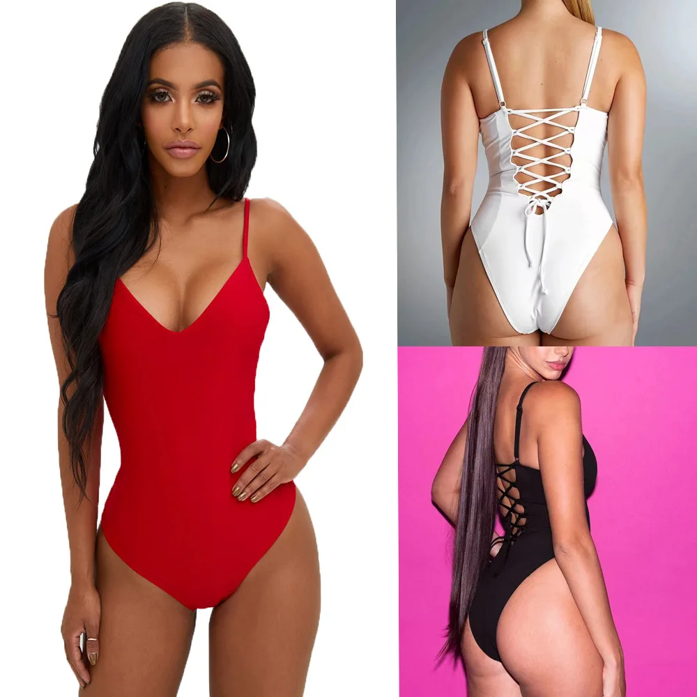 

New Vest Women's Suspender Halter Tether Large Size Sexy Solid Color Triangular One-piece Swimsuit Bikini