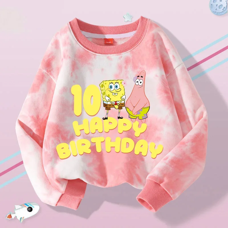 SpongeBob SquarePants Baby Sweatshirts Birthday Number 1~10 Child Tops Comfortable Boy Girl Pullover Vogue Casual Clothes Gift