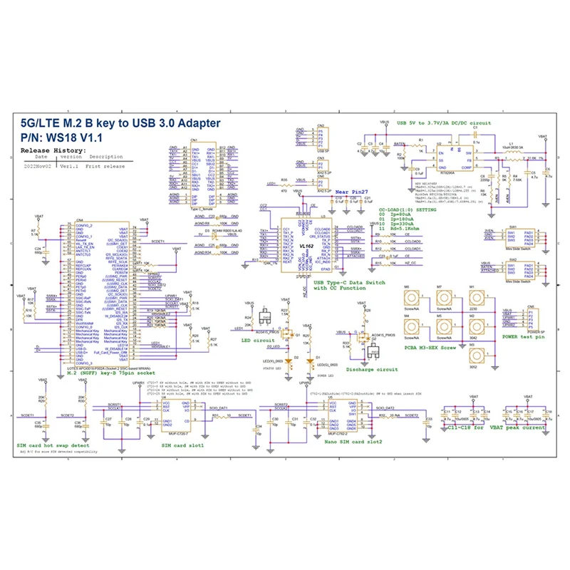 Slot per scheda M.2 B-Key WWAN 5G Iot a USB Tyep-C 4G LTE 5G Supporto scheda adattatore modulo 2230/3042/3052