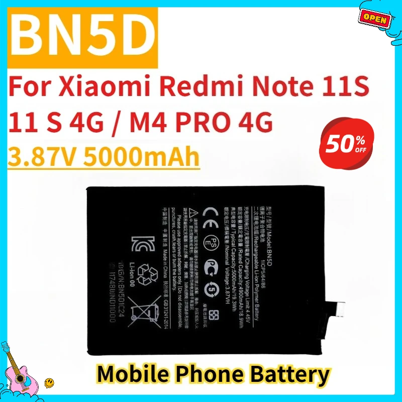 

Новый сменный аккумулятор для мобильного телефона BN5D 3,87 В 5000 мАч для Xiaomi Redmi Note 11S 11 S 4G/M4 PRO 4G