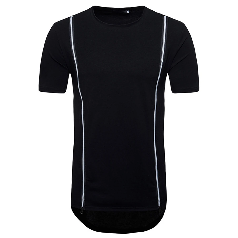 Men Casual Zip Slim Round Neck Short Sleeve T-shirt Undershirt Blouse Muscle Top