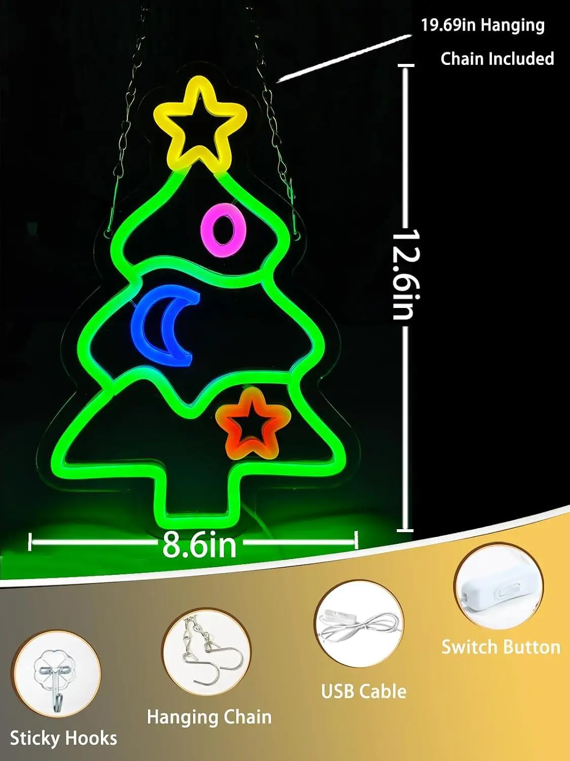 Star Moon Christmas Tree Neon Sign USB Dimmable LED Lights For Xmas Holiday Party Home Window Indoor Wall Decoration Gifts