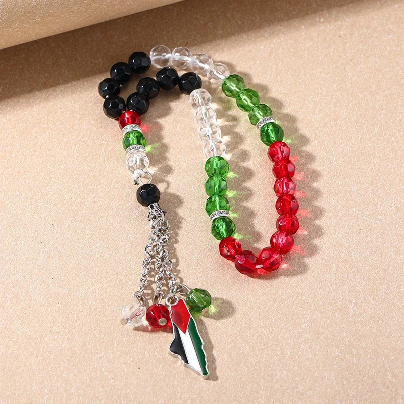 Palestinian Flag Beads Bracelet Palestine Arabic FlagTesbih Prayer Beads Rosary Tasbih Muslim Car-Home-Office Hanging Gifts