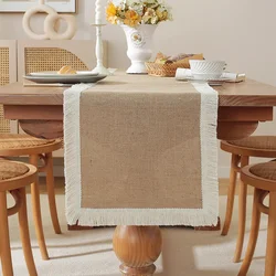 Natural Jute Table Runner with Tassels Rustic Farmhouse Boho Table Runner For Home Dining Table Decor Bohemian Wedding Decor