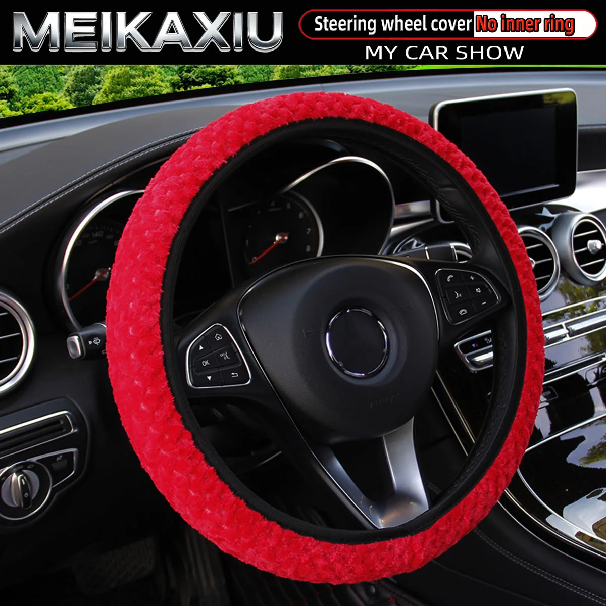 Damen-Lenkradbezug, Winter, warm, weich, Plüsch, elastisch, freier Innenring, leichtes Autozubehör, bequeme Autodekoration – Detail 9