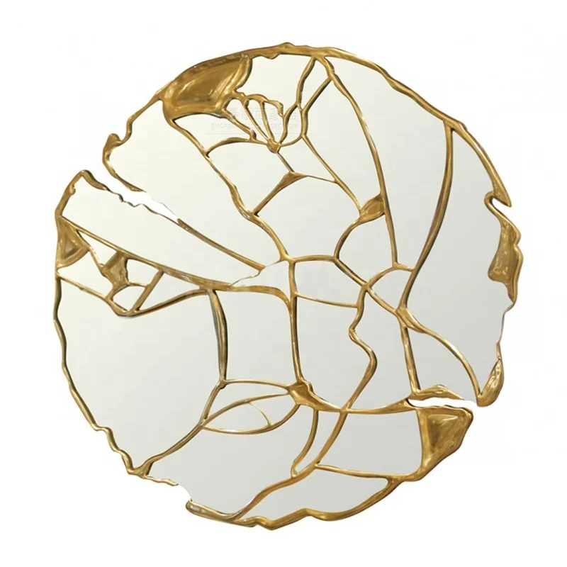 الحرفية غرفة المعيشة جدار الفن المدخل النحاس الذهب الخشب الزخرفية مرآة فضية #1