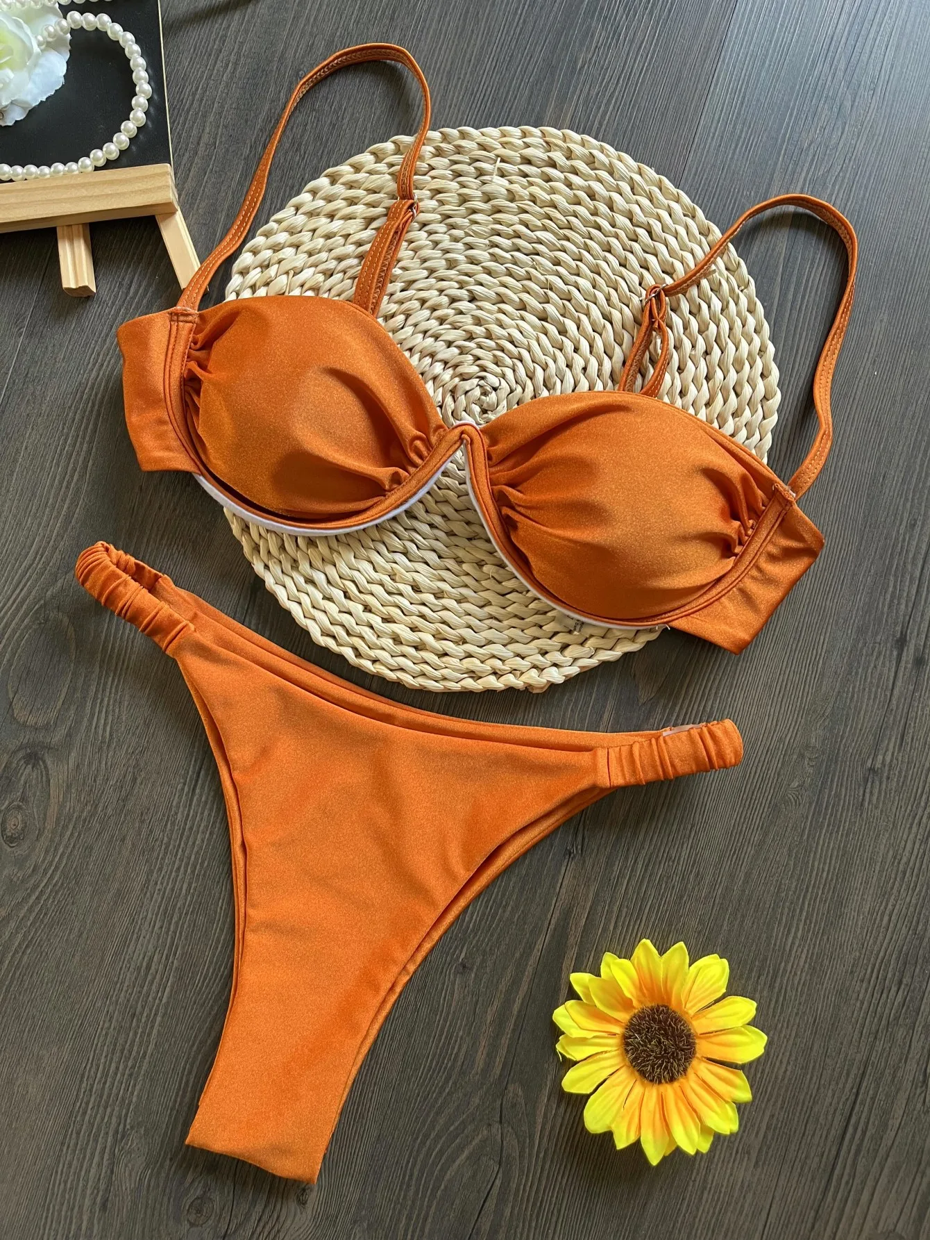 2024 Women's Bikini New Swimwear Women's Strap Steel Bracket Solid Color Swimsuit