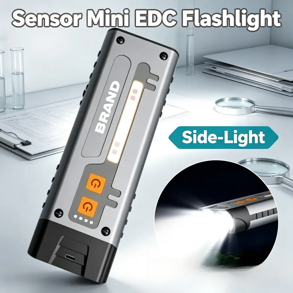 Multifunctional Sensor Mini EDC Flashlight Side‑Light Torch USB Rechargeable Strong Light Tool for Outdoor Camping Emergency Use