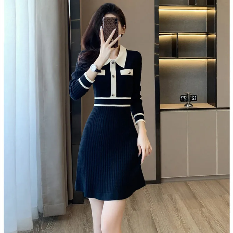 

Autumn Women Dress Long Sleeved Sweet Temperament Commuting Round Neck Pullover Dresses