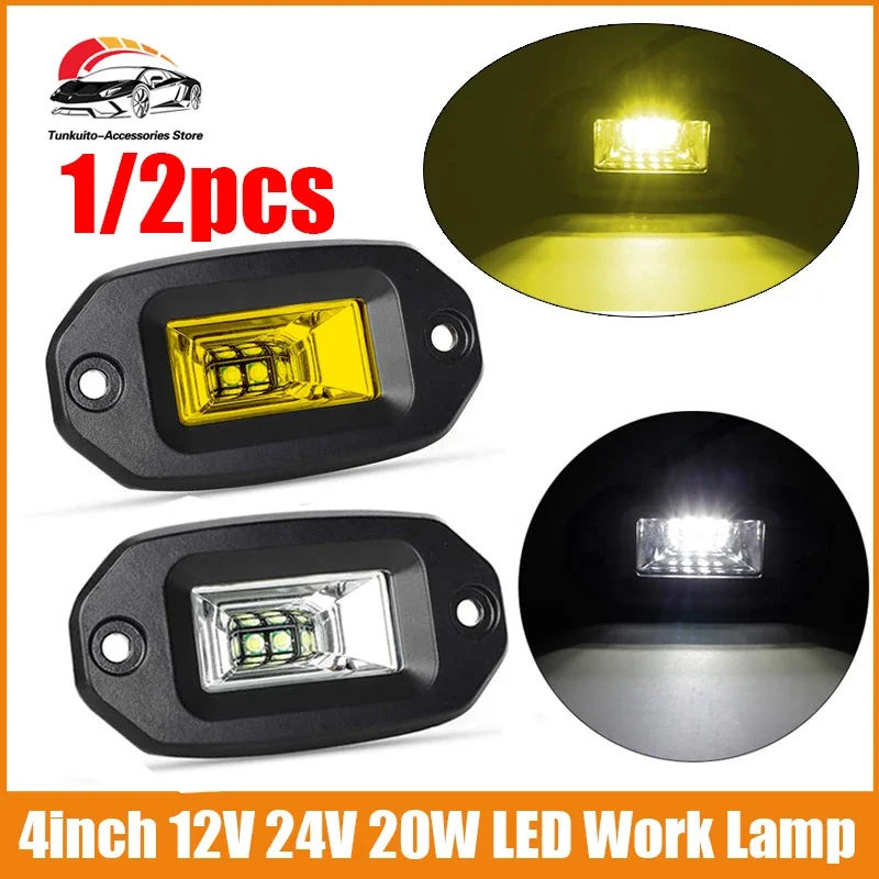 

1/2x 4inch 20W Flood Led Working Light Running Driving Lighting for Vehicles Bar Pod 12V-24V Off road 4x4 Trailer Forklift Truck