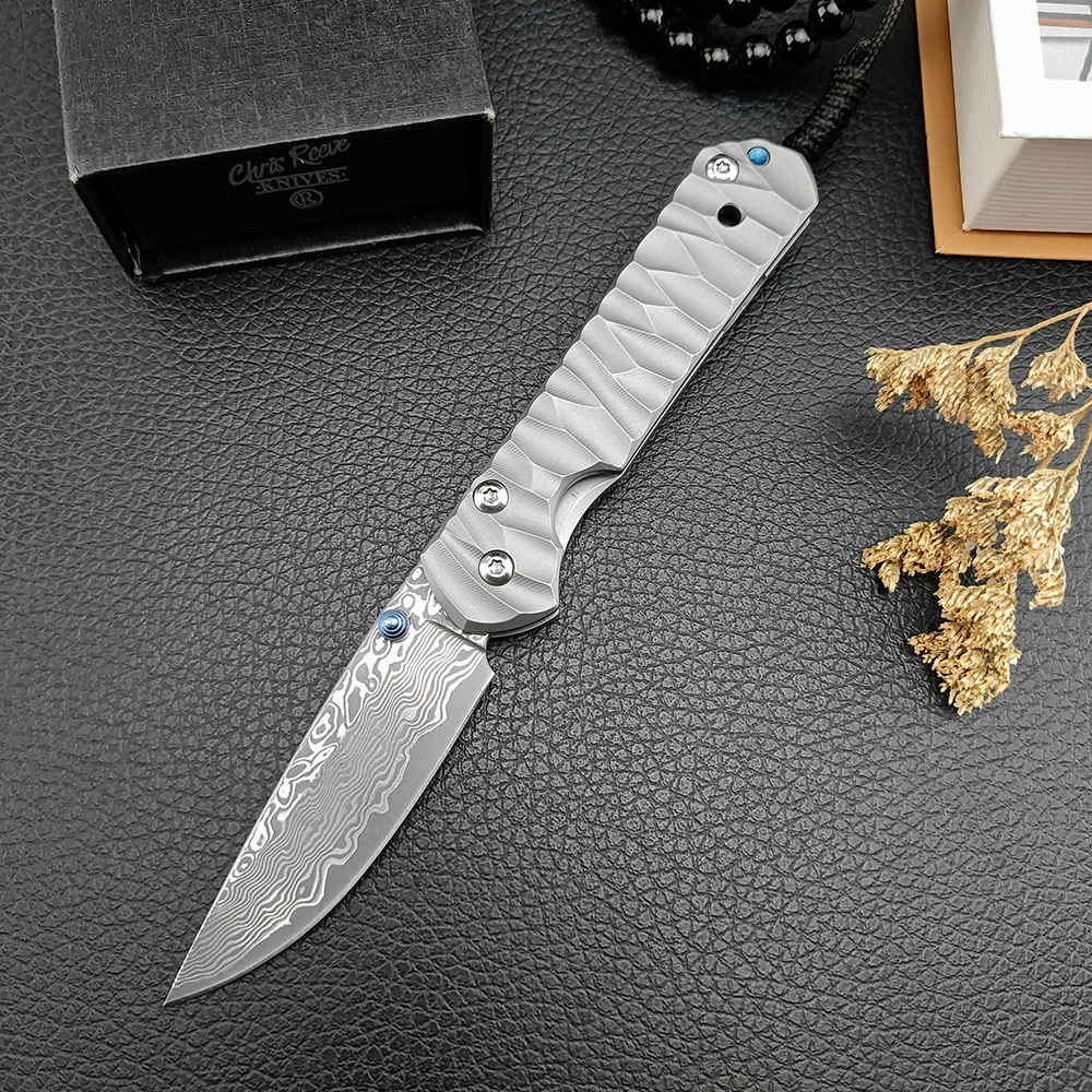 High Quality Chris Reeve Pocket Outdoor Knife, Damascus Steel Tactical Self-defense Hunting Folding Blade Knife, Survival Tools