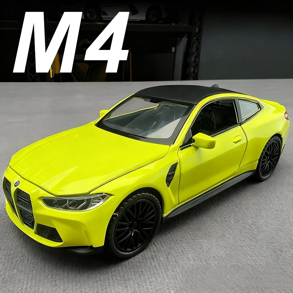 1:32 M4 M8 Auto sportiva in lega Modelli pressofusi Giocattoli 4 porte aperte Suono Luce Tirare indietro Veicoli in miniatura Regali di compleanno per bambini