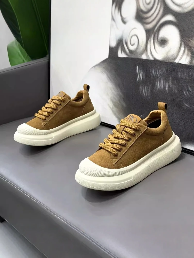 Men's Fashionable Retro Thick Bottom Sports Shoes Casual Loafers Youth Increased Height Leisure PU Upgraded Flap Leather Shoes