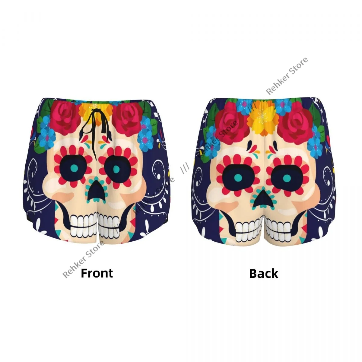 운동 반바지 여성 피트니스 빠른 건조 더블 레이어 반바지 해골 꽃 멕시코 운동 요가 짧은 바지 체육관 레깅스