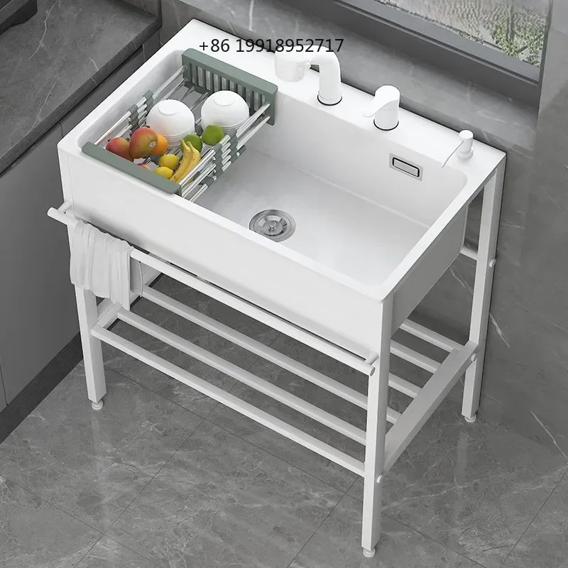 Stainless steel bracket vegetable basin kitchen double hole quartz stone sink integrated laundry basin hand washing JJ637