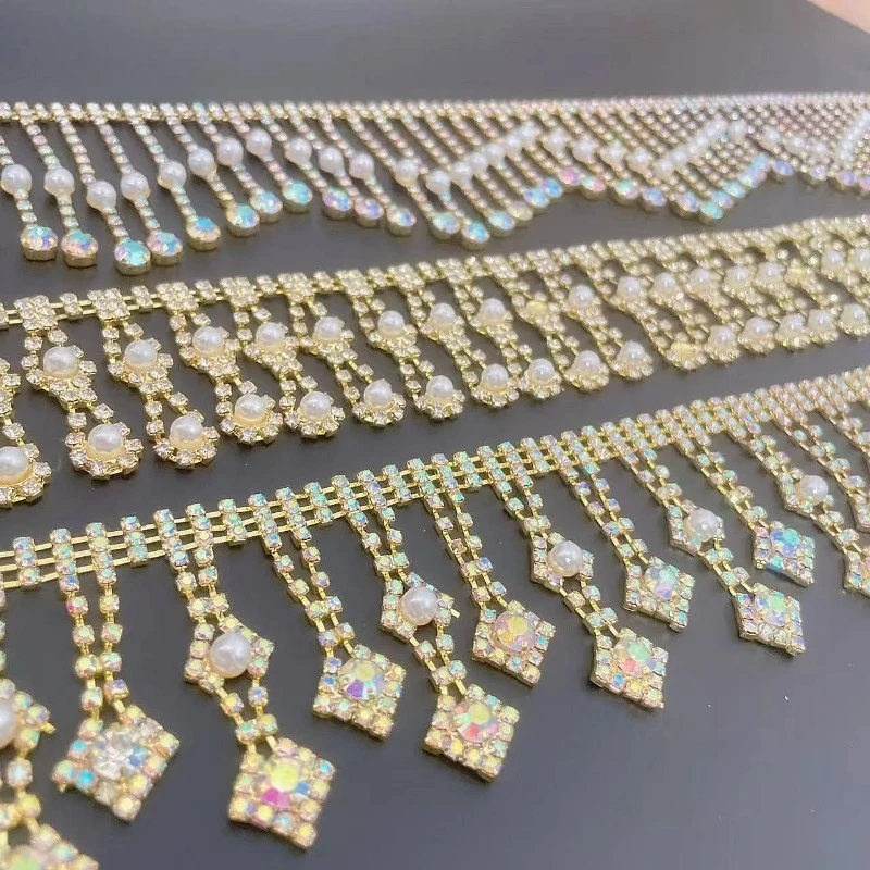 5-1ヤード。ラインストーンタッセル。手作りの波状ラインストーンチェーン、diyウェディングドレスの装飾、衣類アクセサリー。ビーズフリンジトリム。