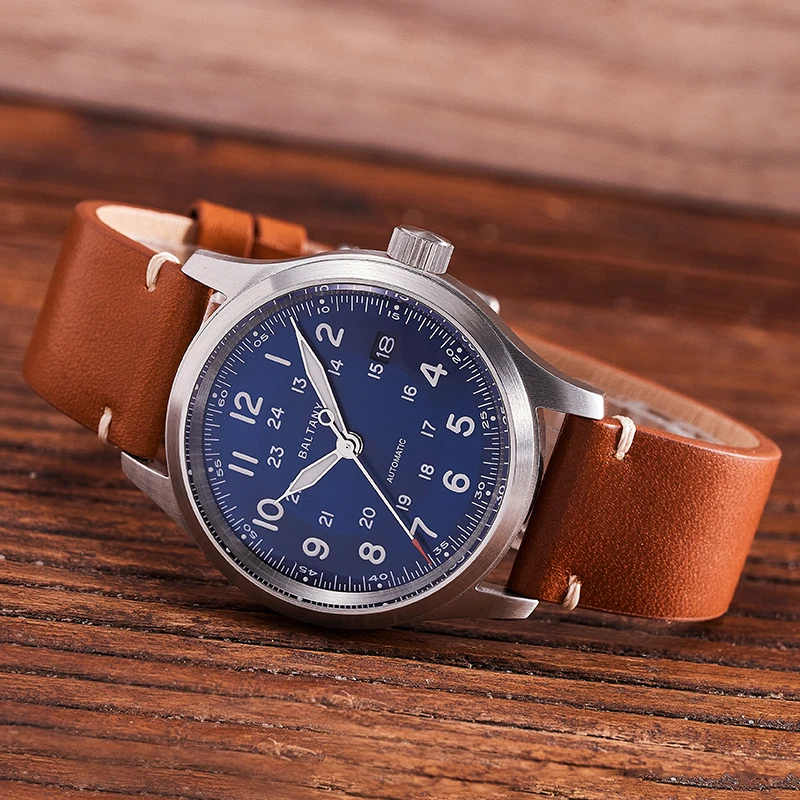 Baltany Field Jam Tangan Pria S2049 10ATM Tahan Air Baja Tahan Karat 39Mm Casing Kalender NH35 Jam Tangan Mekanis Otomatis Fon Pria